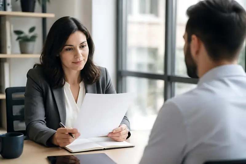 Recruitment interview at an office desk