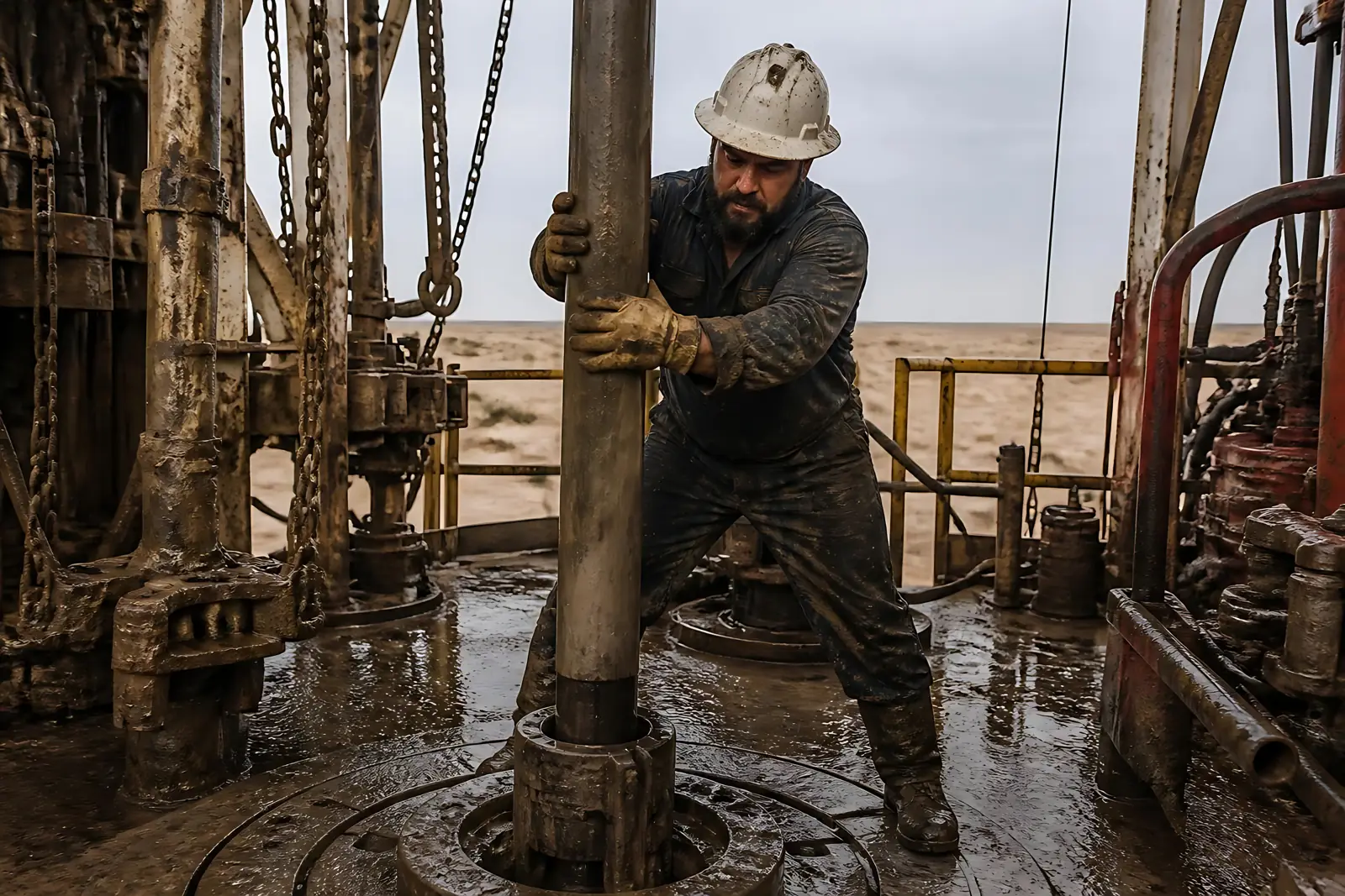 Drilling crew working on a rig floor